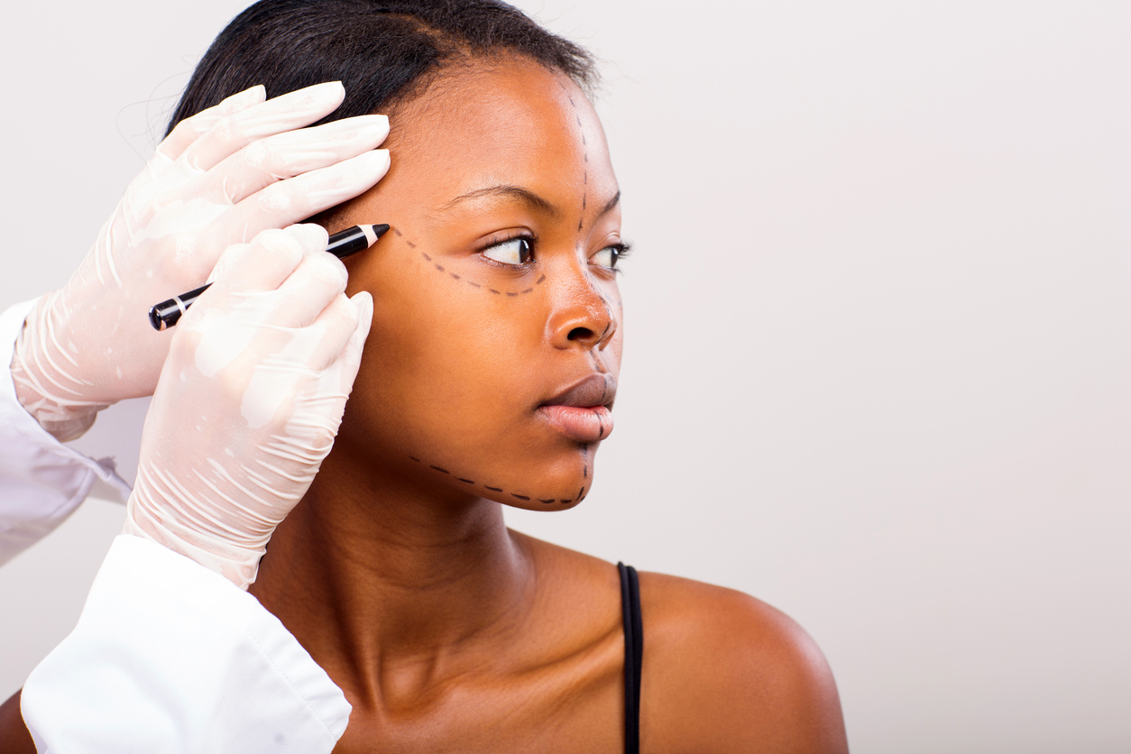 Marking young woman face